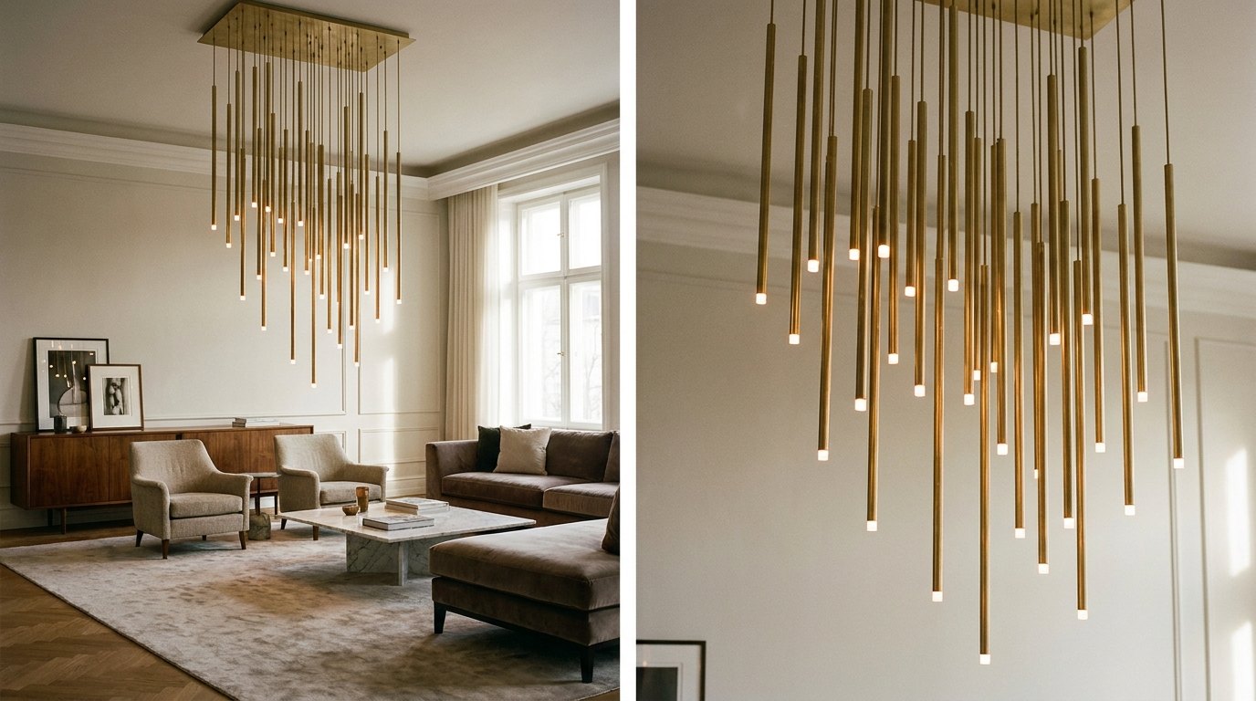 Sculptural brass chandelier