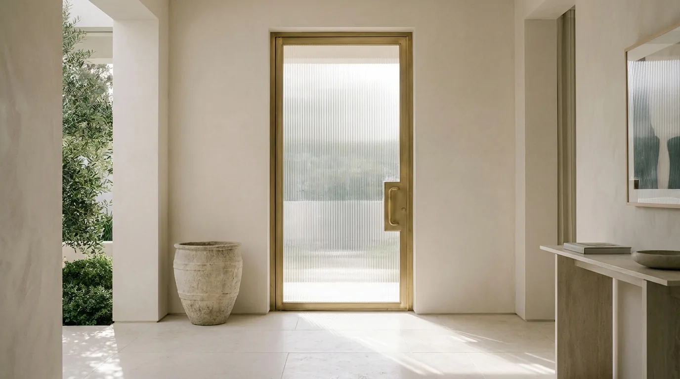 Fluted glass and brass door