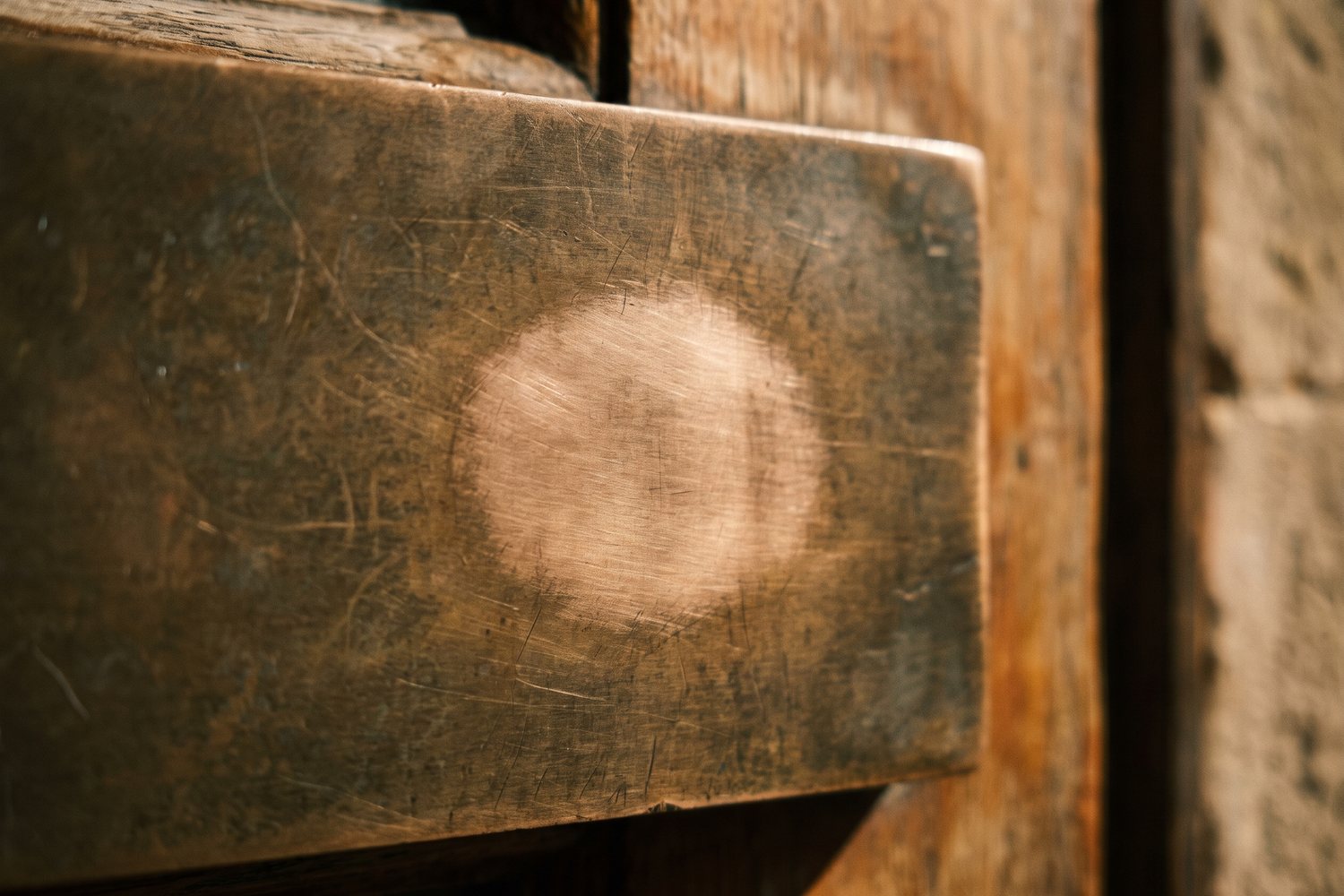Bronze handrail with hand-worn deepened patina