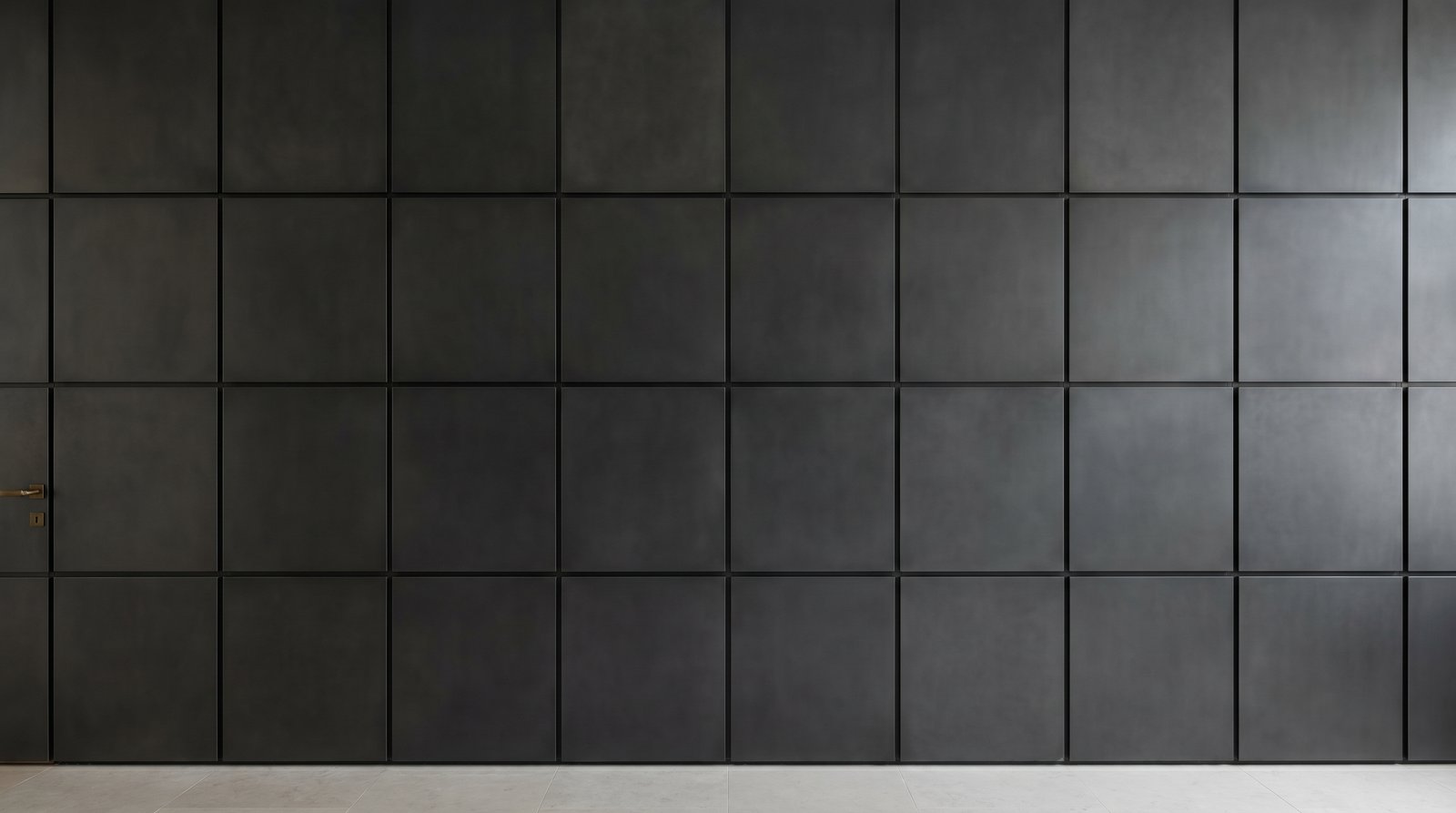 Blackened steel feature wall in a contemporary interior
