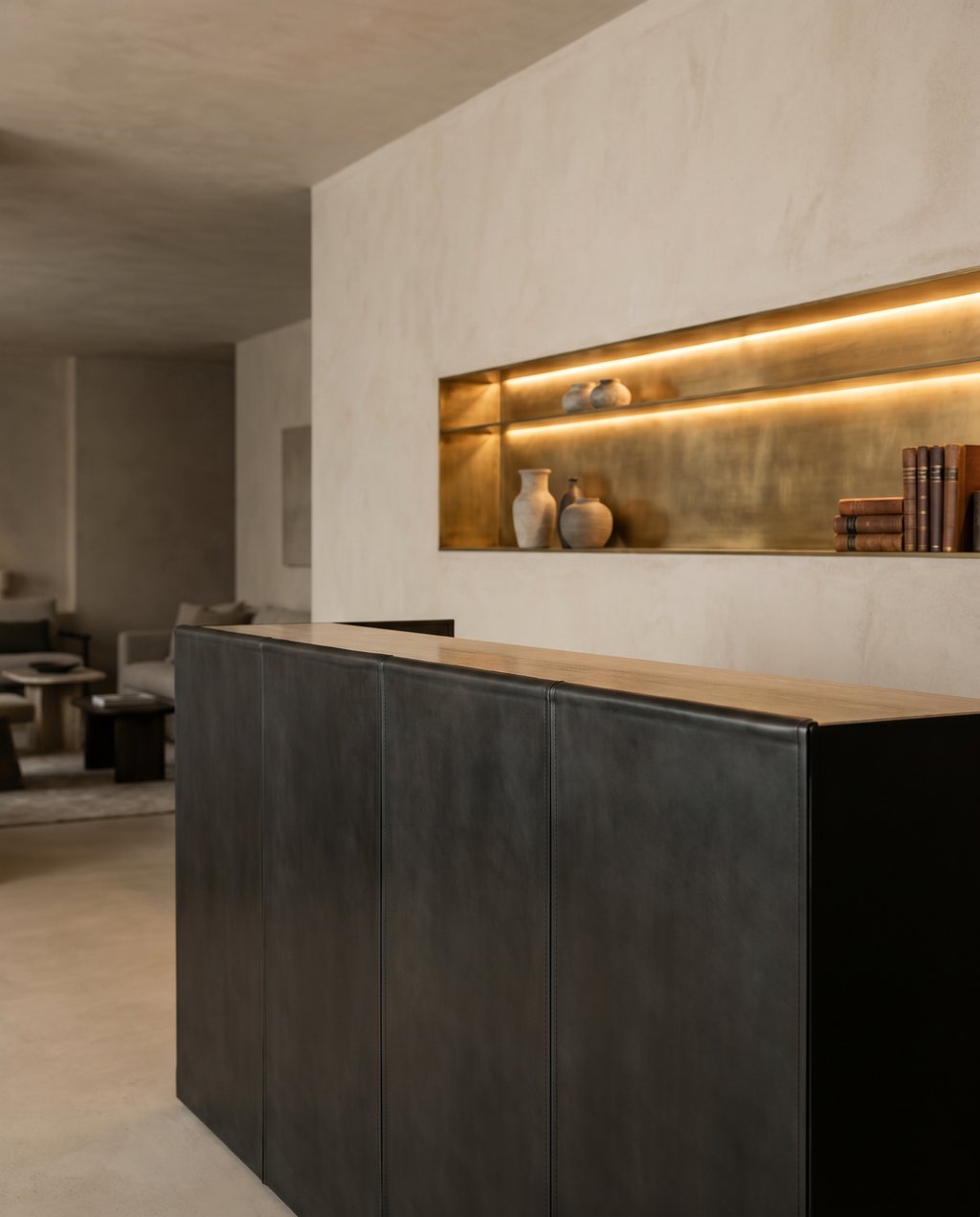 Blackened steel bar front with a folded hand-made edge
