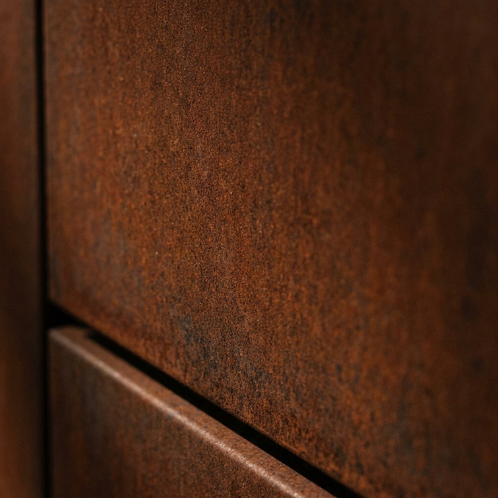 Corten steel patina texture, russet to deep brown