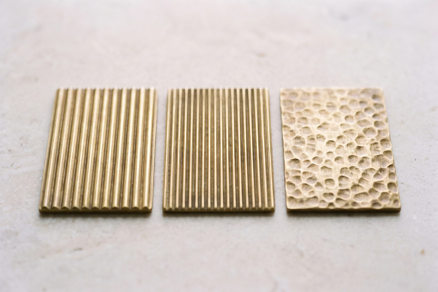 Fluted, reeded and hammered metal sample panels