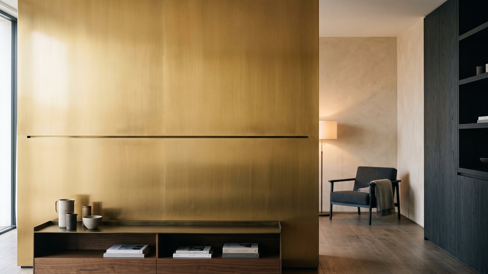 Gold PVD stainless steel handrail in a warm interior