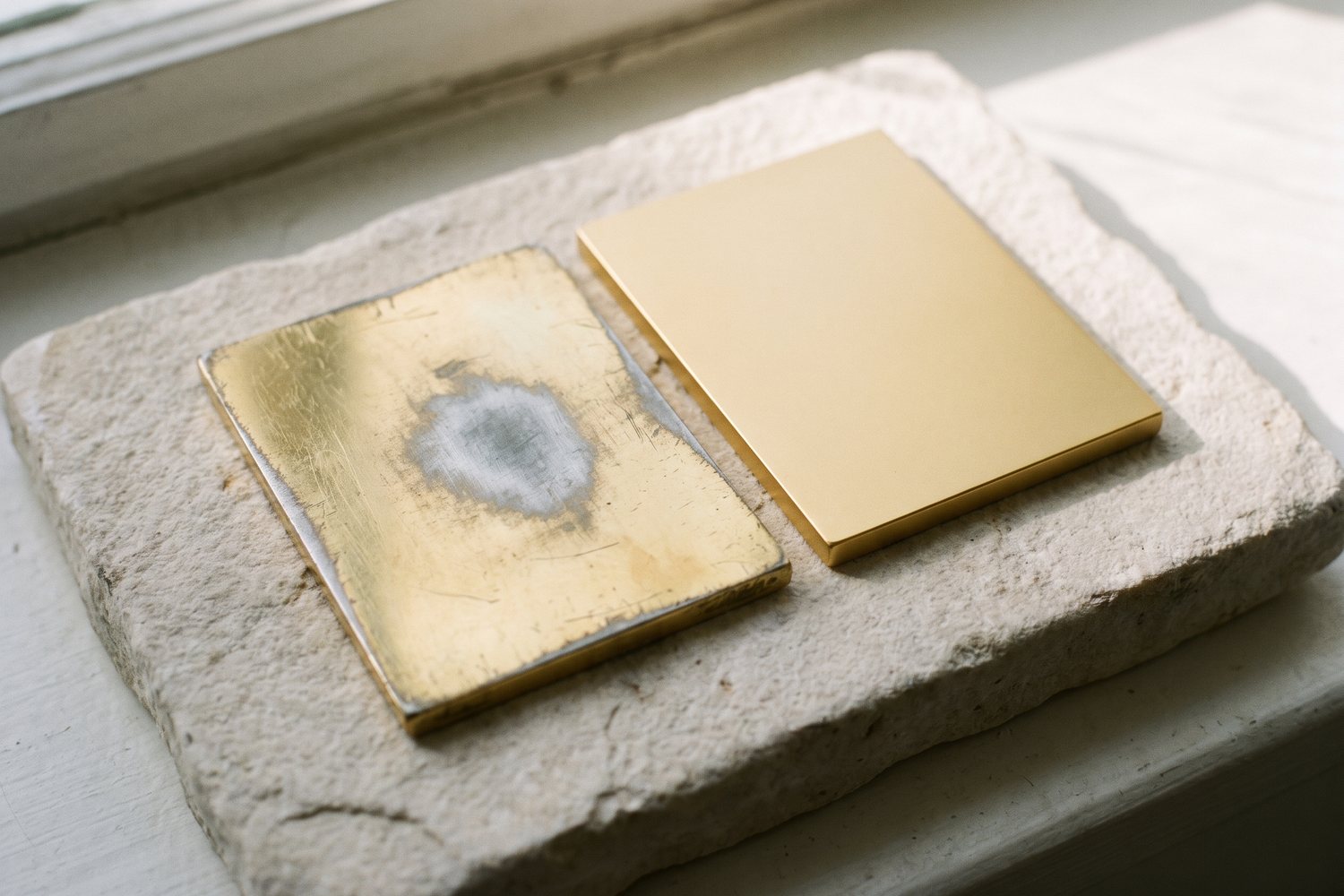Worn gold plating versus unmarked gold PVD edge
