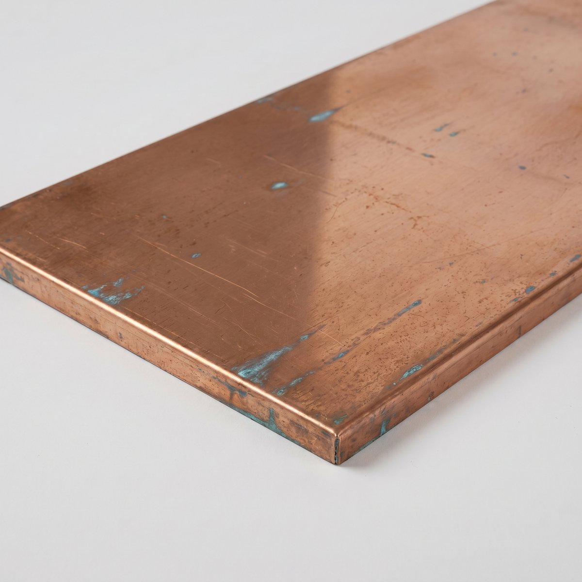 Patinated copper with verdigris green-black oxidation