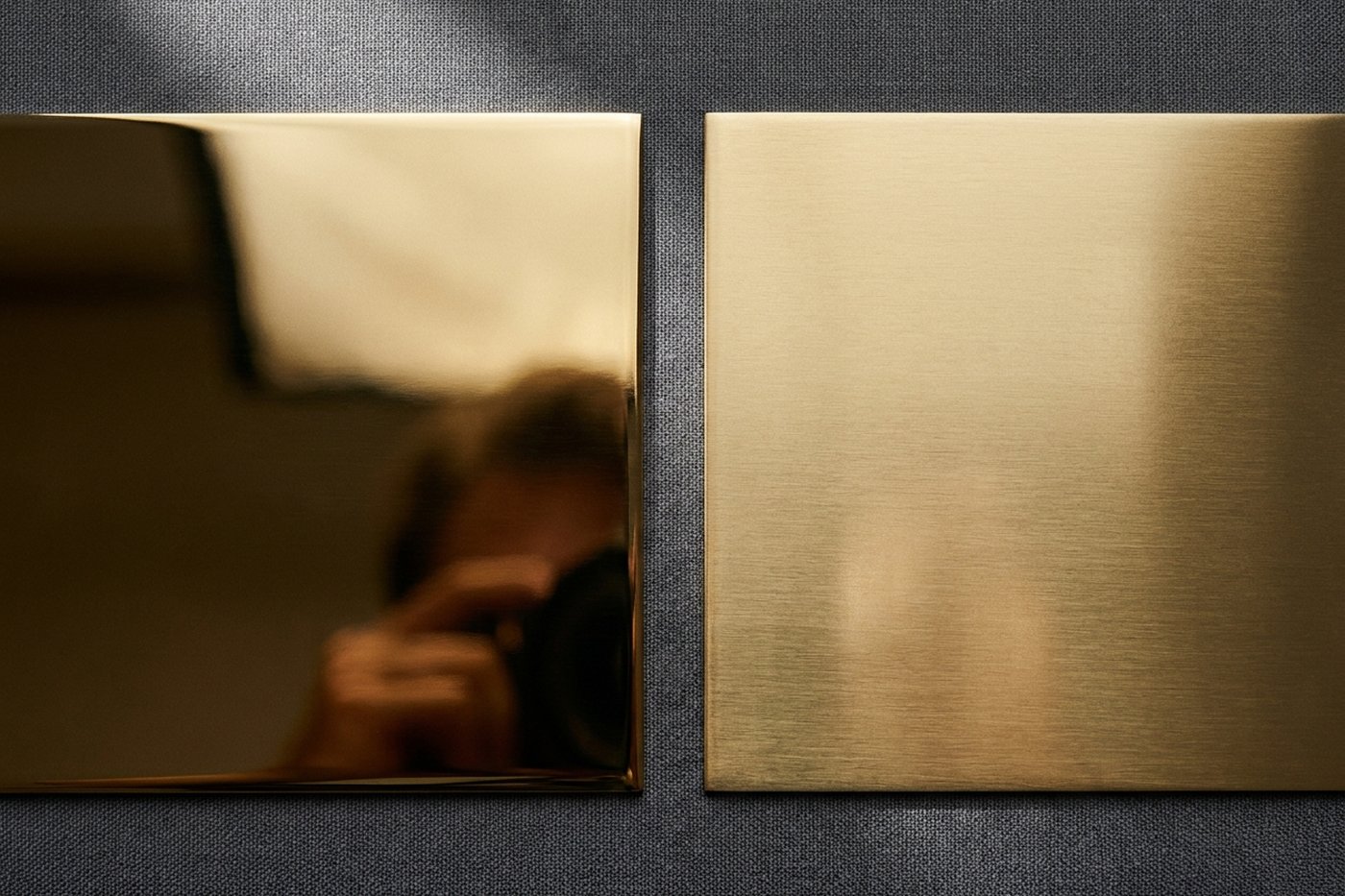PVD gold on super mirror and satin stainless compared